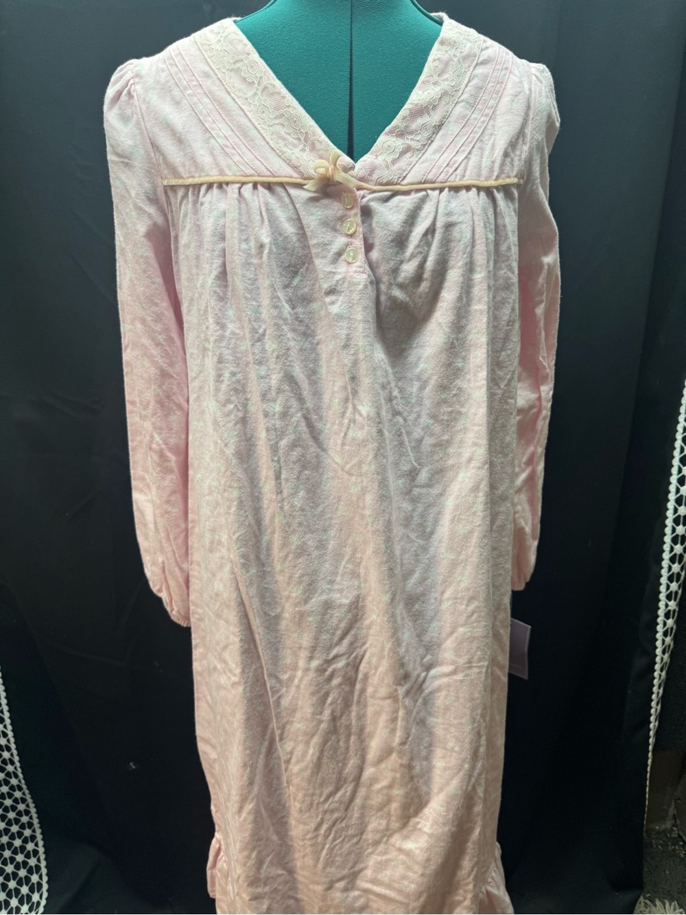 Laura Scott Light Pink Long Sleeve Nightgown with Lace Yoke